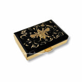 Antique Gold Bee Pill Box Inlaid in Hand Painted Glossy Black Ink Swirl Enamel Art Deco Inspired Insect with Personalized and Color Options
