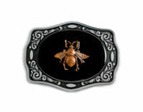 Bee Belt Buckle Inlaid in Hand Painted Glossy Black Onyx Enamel Neo Victorian Insect Inspired Custom Colors Available