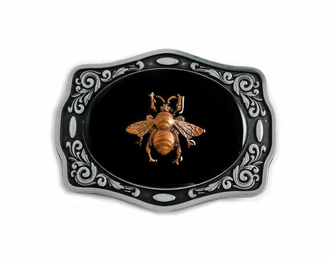 Bee Belt Buckle Inlaid in Hand Painted Glossy Black Onyx Enamel Neo Victorian Insect Inspired Custom Colors Available