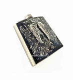 Angel Wings Flask Inlaid in Hand Painted Black Ink Swirl Enamel Neo Victorian Inspired Custom Colors and Personalized Options