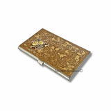 Queen Bee Business Card Case Inlaid Hand Painted Enamel Gold Swirl Design Art Deco Insect Personalize Engraving and Color Options Available