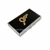 Snake Weekly Pill Box Inlaid in Hand Painted in Glossy Black Enamel Antique Gold Serpent Design with Personalized and Color Options