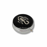 Scorpion Round Pill Box Inlaid in Hand Painted Ox Blood Enamel Zodiac Inspired Custom Colors and Personalized Option