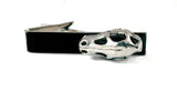 Antique Silver Dinosaur Skull Tie Clip T-Rex Inlaid in Hand Painted Black Enamel Tie Bar Accent Prehistoric Style Custom Colors Available