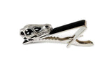 Antique Silver Dinosaur Skull Tie Clip T-Rex Inlaid in Hand Painted Black Enamel Tie Bar Accent Prehistoric Style Custom Colors Available