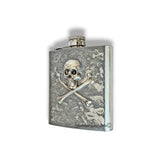 Antique Gold Skull and Crossbones Flask in Hand Painted Silver Swirl Enamel Gothic Victorian Personalize Engraving and Color Options