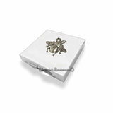 Queen Bee Pill Box Inlaid in Hand Painted White Enamel Vintage Style Insect Design with Personalize and Color Options