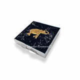 Gold Elephant Metal Pill Box Inlaid in Hand Painted Black with Gold Swirl Enamel Victorian Safari Inspired with Personalized Options