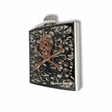 Antique Gold Skull and Crossbones Flask in Hand Painted Silver Swirl Enamel Gothic Victorian Personalize Engraving and Color Options