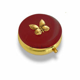Antique Gold Butterfly Pill Box Inlaid in Hand Painted Ox Blood Enamel Art Nouveau Design Round Pill Case Personalize and Color Options