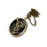 Snake Locket Inlaid in Hand Painted Black Glossy Enamel Gothic Victorian Serpent Necklace with Personalized and Color Options Available