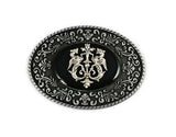 Medieval Dragons Crest Belt Buckle Inlaid in Hand Painted Black Onyx Enamel Medieval Coat of Arms Design with Color Options