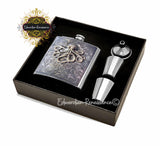 Angel Wings Flask Inlaid in Hand Painted Black Ink Swirl Enamel Neo Victorian Inspired Custom Colors and Personalized Options