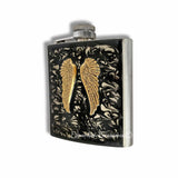 Angel Wings Flask Inlaid in Hand Painted Black Ink Swirl Enamel Neo Victorian Inspired Custom Colors and Personalized Options