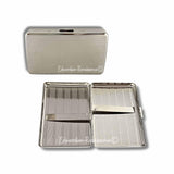Metal Cigarette Case Silver Skull and Cross Bones Inlaid in Hand Painted Glossy Black Ink Swirl Design Custom Colors and Personalized Option