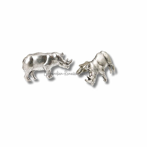 Rhino Cufflinks Neo Victorian Safari Vintage Inspired Antique Silver Rhinoceros Statement Piece with Tie Clip and Tie Pin Set Options