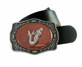 Mermaid Belt Buckle Inlaid Hand Painted Glossy Black Onyx Enamel Ornate Art Nouveau Nautical Siren Buckle with Color Options