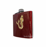 Mermaid Hip Flask Inlaid in Hand Painted Glossy Silver Swirl Enamel Nautical Inspired Personalize Engravinng and Color Option