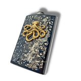 Antique Gold Octopus Flask Inlaid in Hand Painted Enamel Gold Swirl Design 8oz Hip Flask withColor and Personalized Option