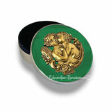 First Kiss Jewelry Box Inlaid in Hand Painted Black Enamel Neoclassic Cupid Design Vintage Style with Custom Color Options