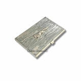 Antique Silver Fox Business Card Case Inlaid in Hand Painted Black Ink Swirl Enamel Neo Victorian Woodland Inspired Personalized Options