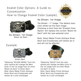 Dragon Belt Buckle Game of Thrones Inspired Inlaid in Hand Painted Black Ink Swirl Enamel Medieaval Design with Custom Color Options