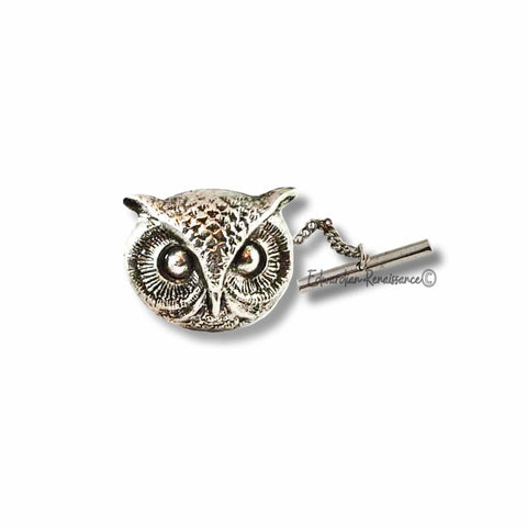 Antique Silver Owl Tie Pin: Vintage Inspired Lapel Brooch