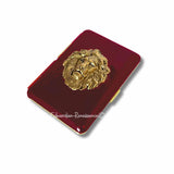 Lion Head Gold Cigarette Case in Hand Painted Black Enamel NeoClassic Leo Inspired with Custom Engraving and Color Options