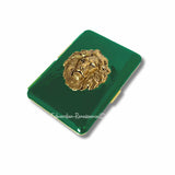 Lion Head Gold Cigarette Case in Hand Painted Black Enamel NeoClassic Leo Inspired with Custom Engraving and Color Options