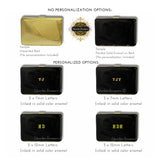 Lion Head Gold Cigarette Case in Hand Painted Black Enamel NeoClassic Leo Inspired with Custom Engraving and Color Options