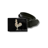 Antique Silver Rooster Belt Buckle in Glossy Black Enamel with Silver Splash French Country Inspired with Custom Colors Available