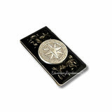 Compass Medallion Money Clip Inlaid in Hand Painted Glossy Navy Enamel Nautical Design with Personalized and Color Options Available