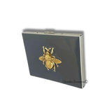 Queen Bee Metal Wallet Inlaid in Hand Painted Metallic Black Enamel Art Deco Style with Personalized and Color Options