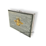 Queen Bee Metal Wallet Inlaid in Hand Painted Metallic Black Enamel Art Deco Style with Personalized and Color Options