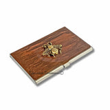 Queen Bee Business Card Case Inlaid Hand Painted Enamel Gold Swirl Design Art Deco Insect Personalize Engraving and Color Options Available