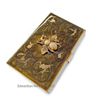 Queen Bee Business Card Case Inlaid Hand Painted Enamel Gold Swirl Design Art Deco Insect Personalize Engraving and Color Options Available