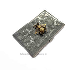Antique Gold Queen Bee Business Card Case Inlaid in Hand Painted Bronze Enamel Neo Victorian Insect with Color and Personalized Options
