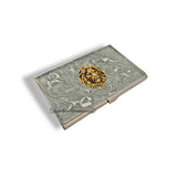 Lions Head Business Card Case Inlaid in Hand Painted Gold Swirl Design Metal Wallet Neo Victorian Leo Personalize and Color Options