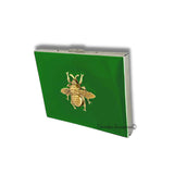 Queen Bee Metal Wallet Inlaid in Hand Painted Metallic Black Enamel Art Deco Style with Personalized and Color Options
