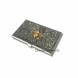 Queen Bee Business Card Case Inlaid Hand Painted Enamel Gold Swirl Design Art Deco Insect Personalize Engraving and Color Options Available
