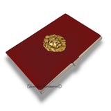 Lions Head Business Card Case Inlaid in Hand Painted Gold Swirl Design Metal Wallet Neo Victorian Leo Personalize and Color Options