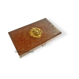 Lions Head Business Card Case Inlaid in Hand Painted Gold Swirl Design Metal Wallet Neo Victorian Leo Personalize and Color Options
