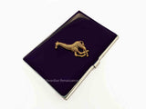 Giraffe Business Card Case inlaid in Hand Painted Gold Swirl Enamel Neo Victorian Safari Design Personalized and Color Options