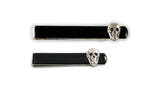 Antique Silver Dinosaur Skull Tie Clip T-Rex Inlaid in Hand Painted Black Enamel Tie Bar Accent Prehistoric Style Custom Colors Available