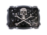 Skull and Crossbones Belt Buckle Inlaid in Hand Painted Black Ink Enamel Gothic Design with Color and Belt Strap Options