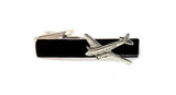 Antique Silver Airplane Tie Clip Inlaid in Hand Painted Black Enamel Aircraft Tie Bar Accent Vintage Style Aviator with Color Options