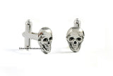 Skull Head Cuff Links Gothic Victorian Antique Sterling Silver Vintage Inspired Skeleton with Tie Pin and Tie Clip Set Options