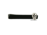 Skull Tie Bar Clip Inlaid in Hand Painted Black Onyx Glossy Enamel Slide Tie Accent Gothic Inspired with Personalized and Color Options