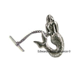 Antique Silver Mermaid Cuff Links Sea Nymph Nautical Fantasy Inspired Statement Accessory