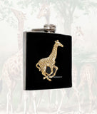 Antique Gold Giraffe Flask Inlaid in Hand Painted Glossy Enamel Vinatge Safari Inspired with Engraved and Personalized Option